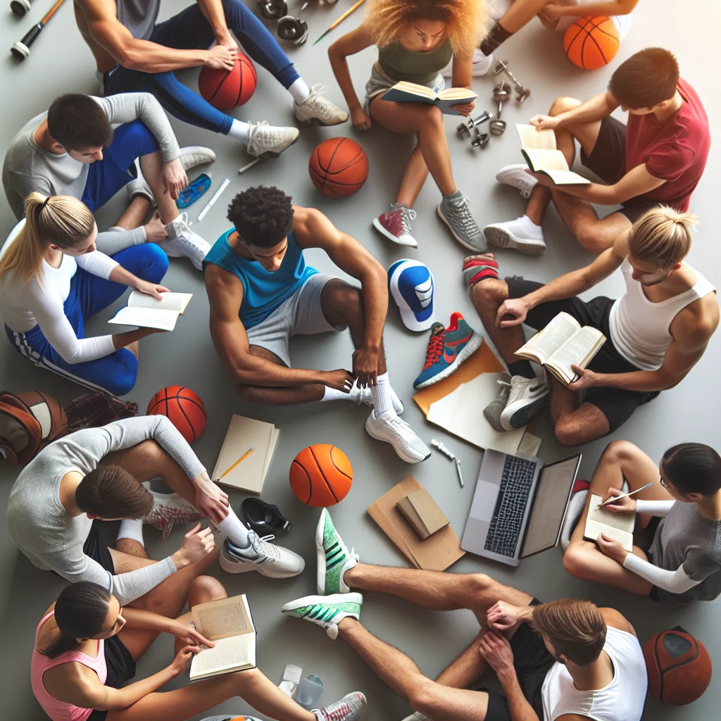 A professional team working on academic scholarships for athletes solutions in a modern office environment with natural light