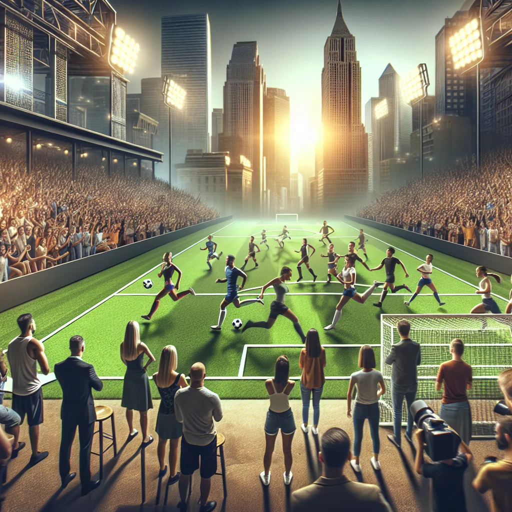 A professional team working on balancing faith and college soccer recruiting solutions in a modern office environment