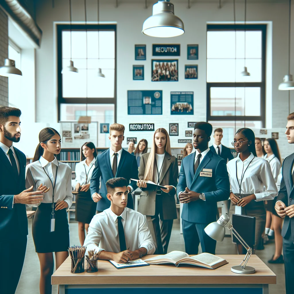 A professional team working on club and high school recruiting solutions solutions in a modern office environment with natura