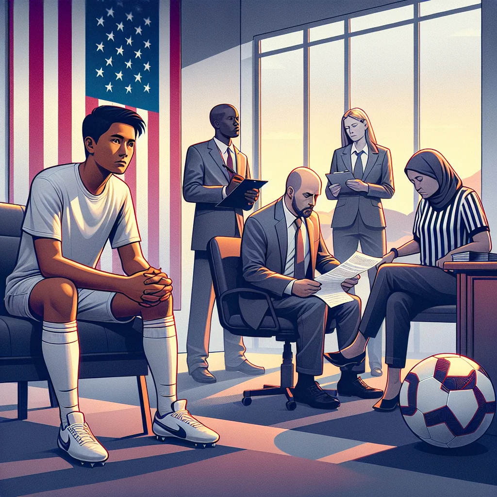 A professional team working on visa challenges for international college soccer students solutions in a modern office environment