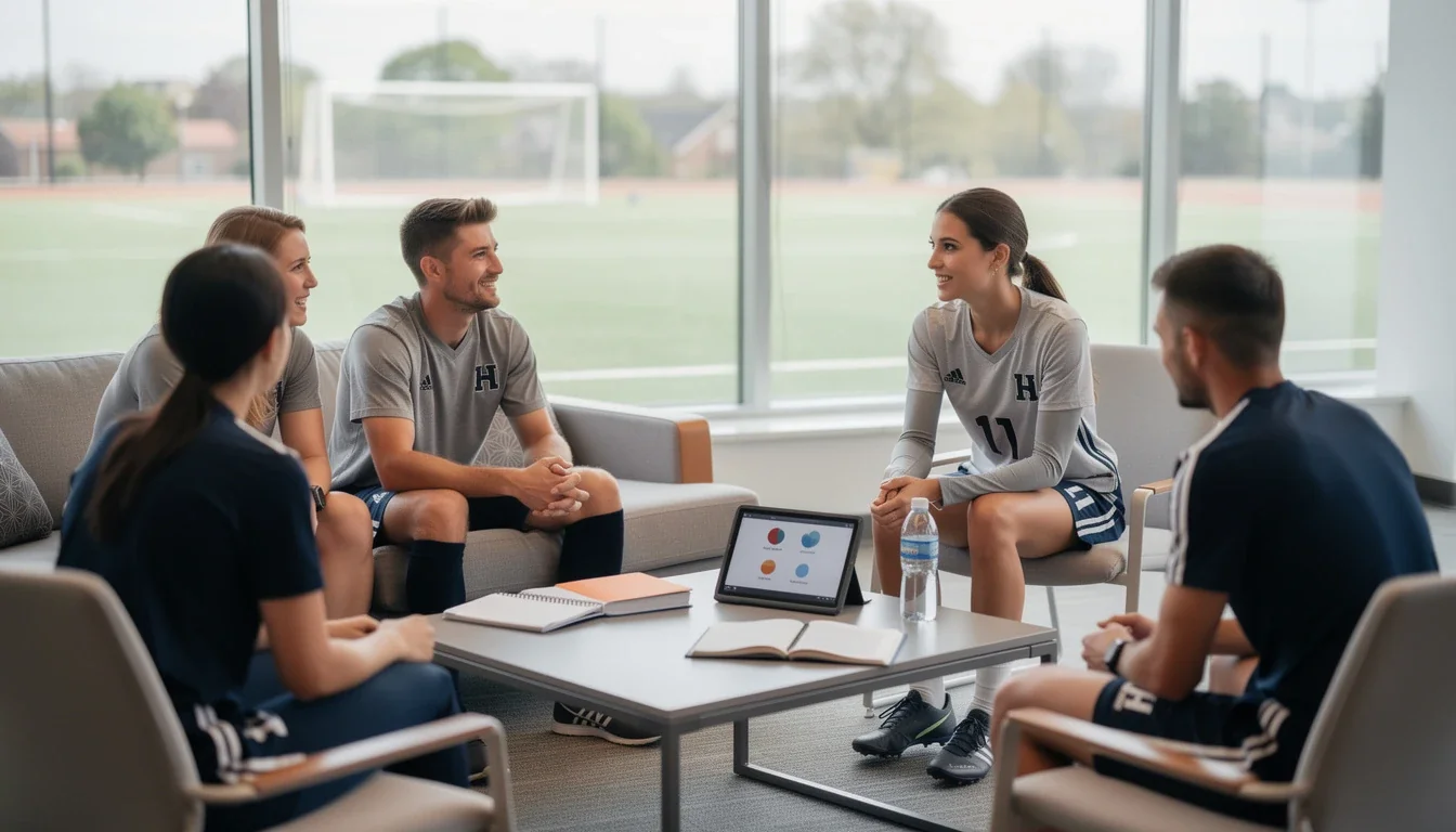 An illustrated diagram showing the key benefits of mental wellness support for college soccer recruits strategies