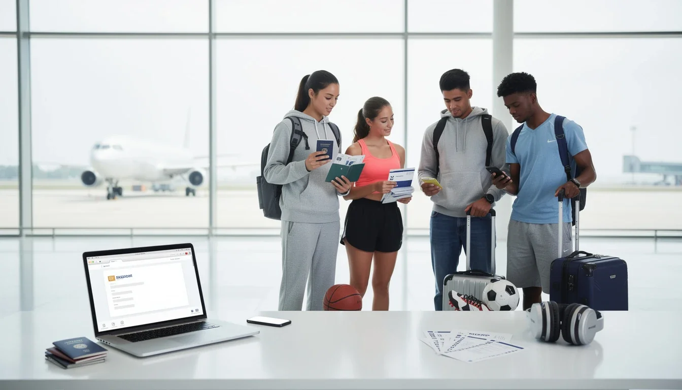 An illustrated diagram showing the key benefits of visa and travel support for student athletes strategies