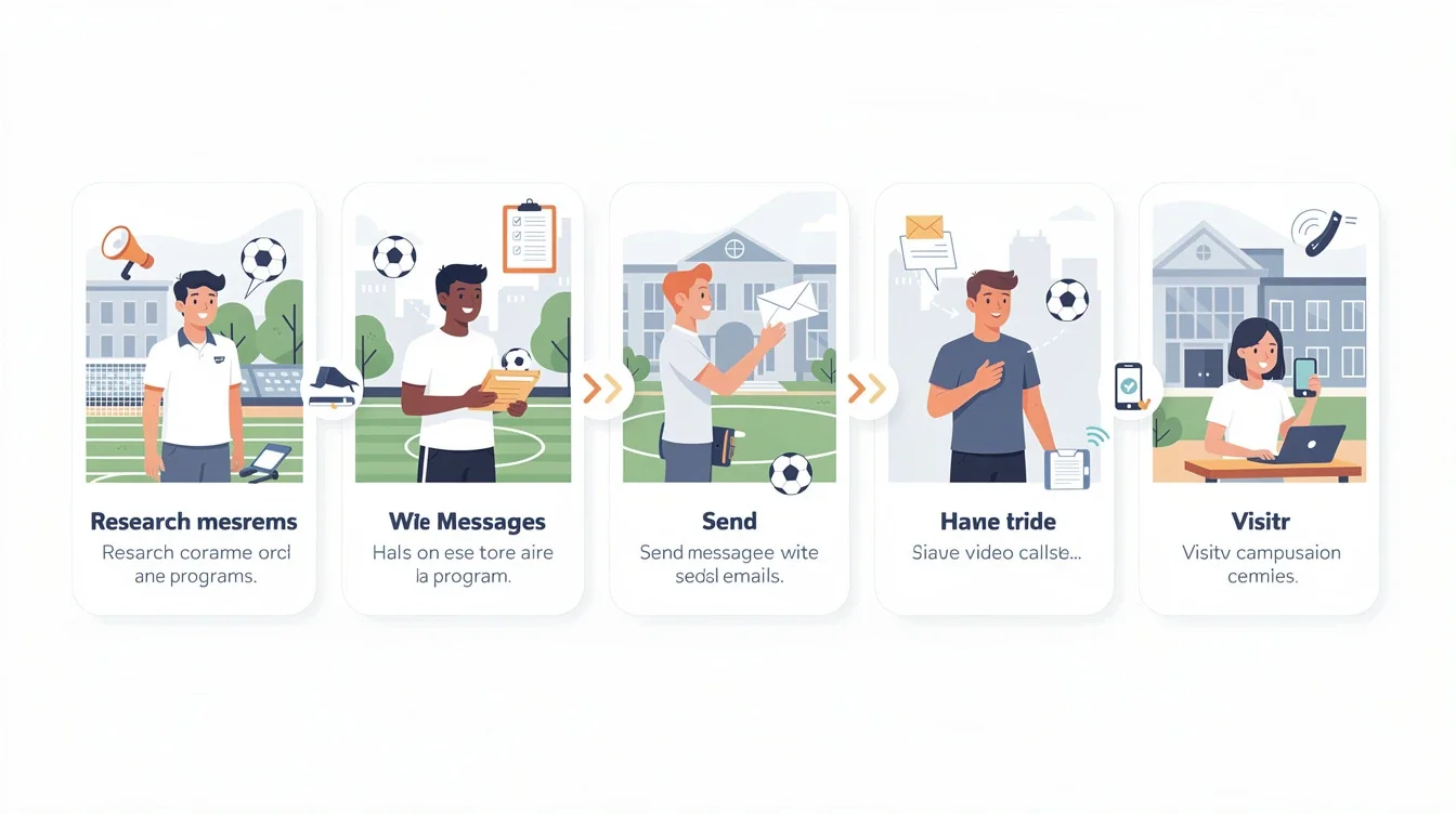 A step-by-step visual process guide demonstrating how authentic communication with college soccer coaches works