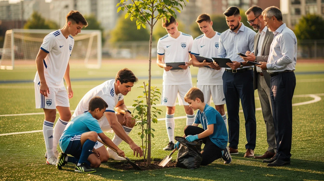 An illustrated diagram showing the key benefits of community service impact on soccer recruiting strategies