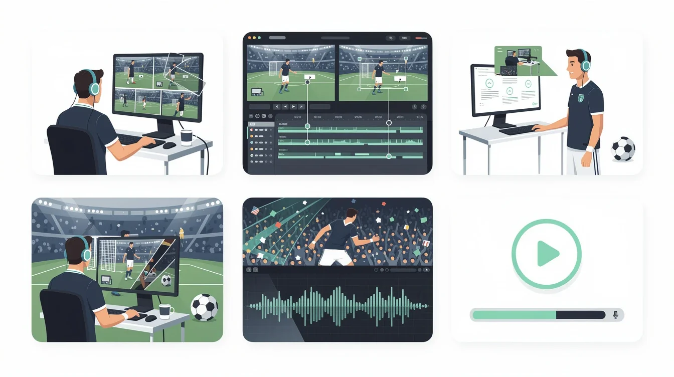 A step-by-step visual process guide demonstrating how creating effective soccer highlight reels works