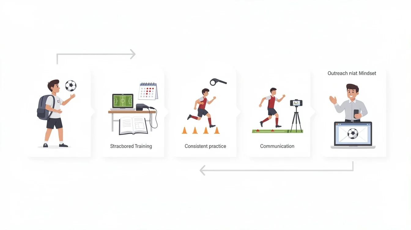 A step-by-step visual process guide demonstrating how freshman year habits for college soccer recruiting works