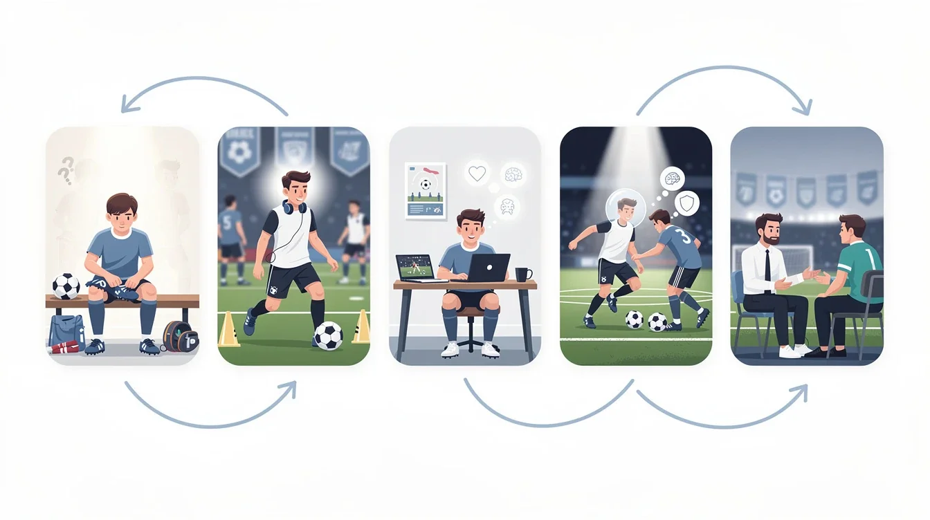 A step-by-step visual process guide demonstrating how mental resilience in college soccer recruiting works