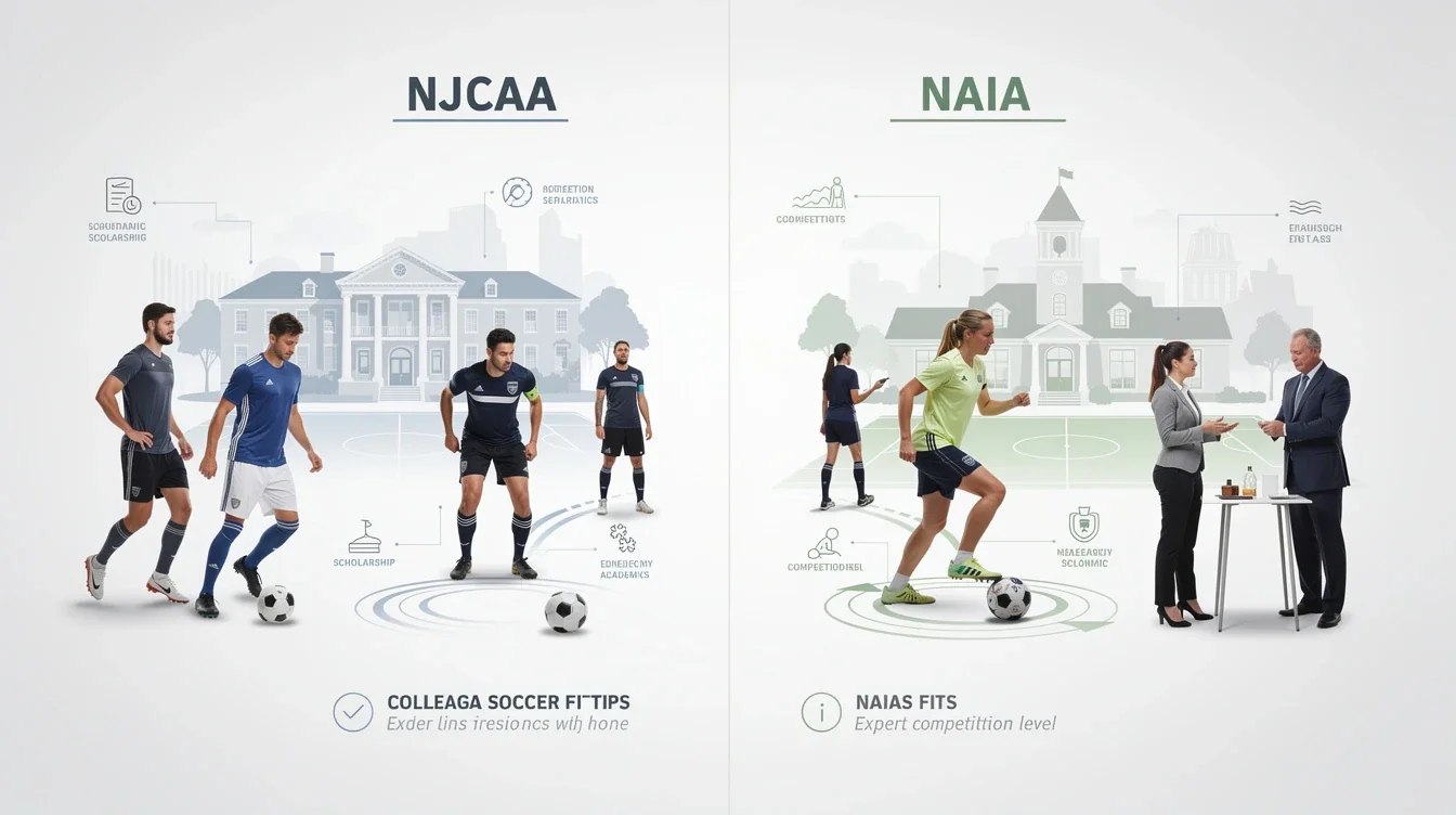 A summary infographic highlighting best practices for njcaa vs naia soccer college fit comparison