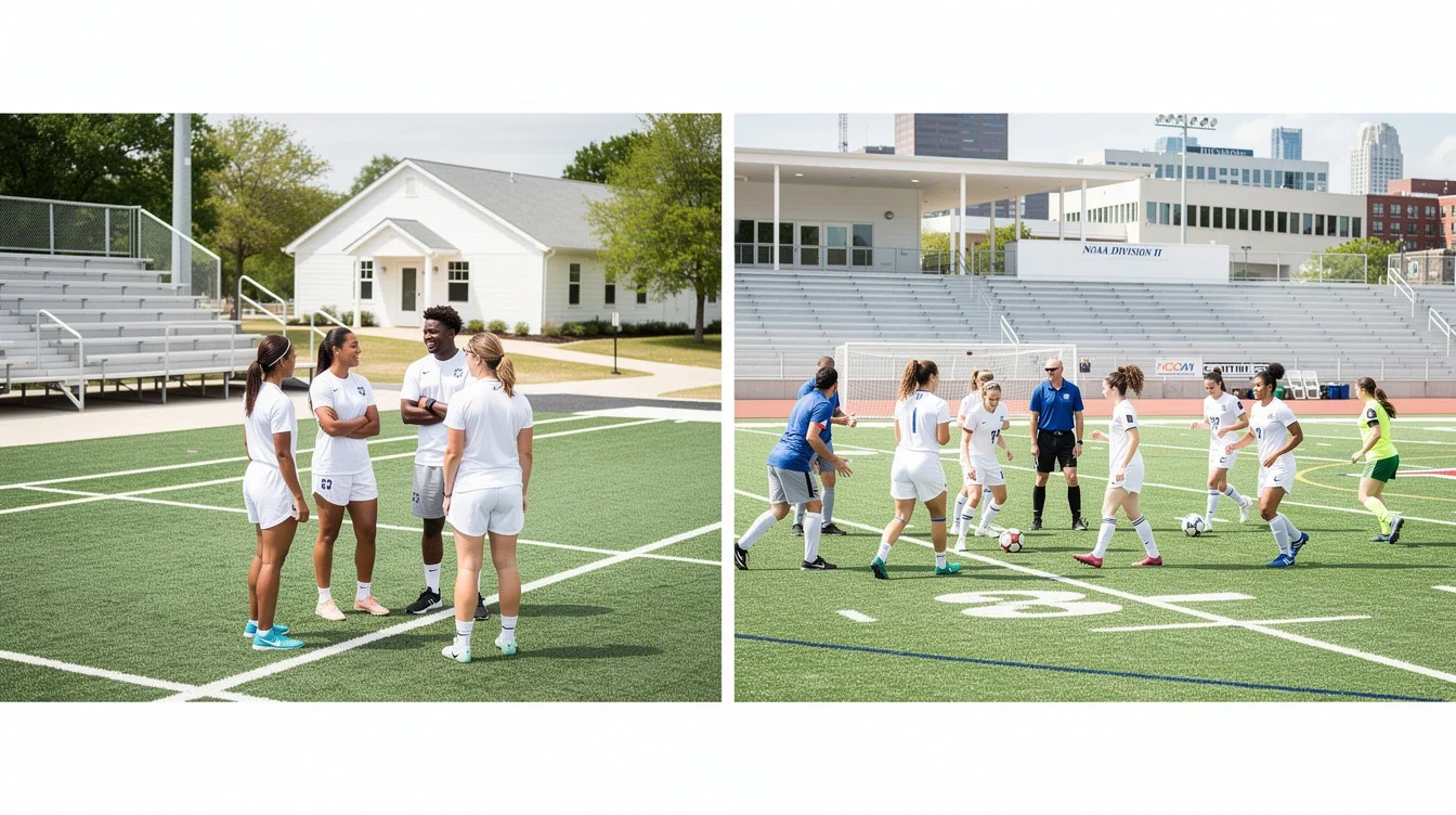 An illustrated diagram showing the key benefits of small naia vs ncaa division ii soccer opportunities strategies
