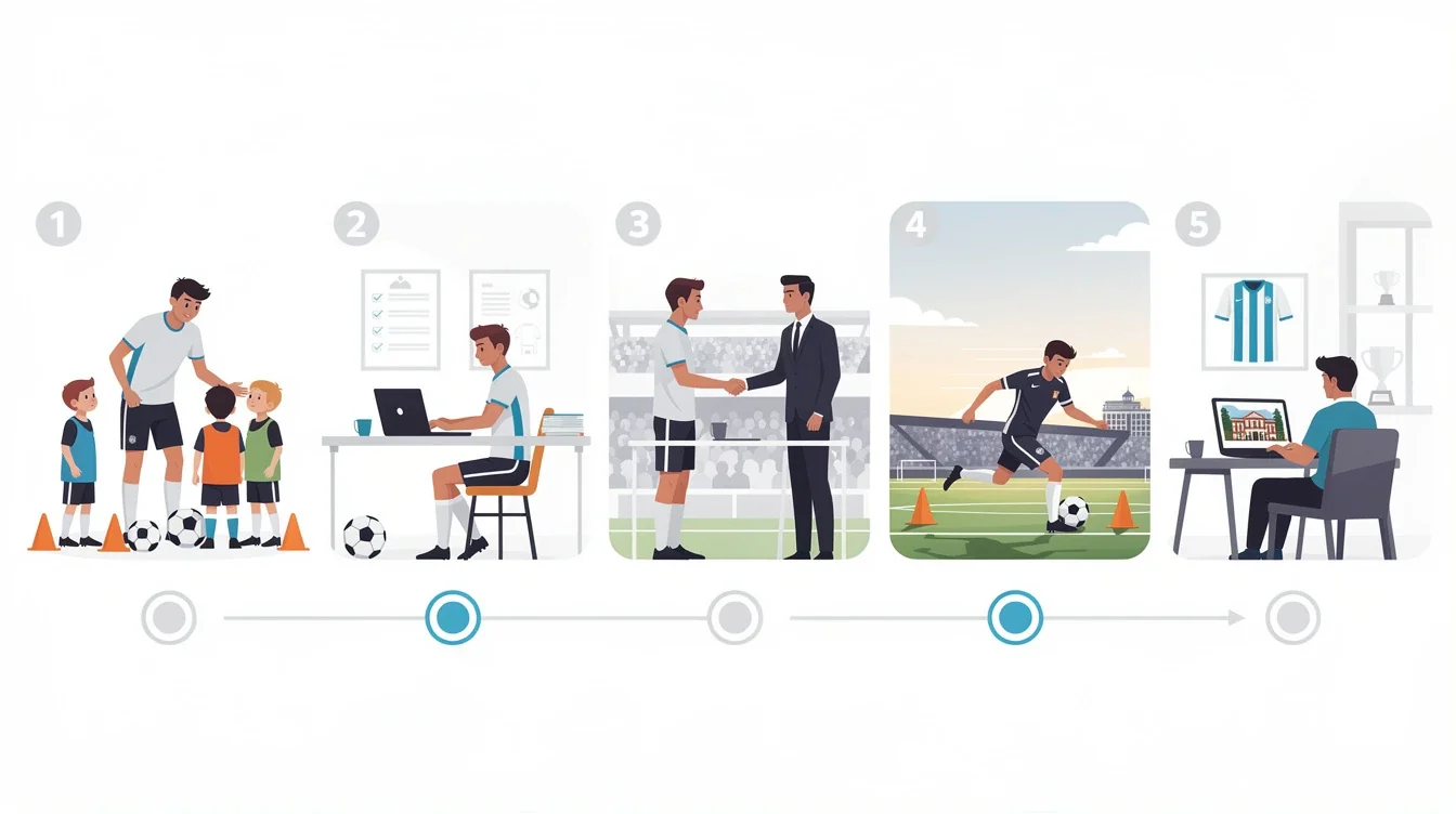A step-by-step visual process guide demonstrating how volunteer experience college soccer recruiting works