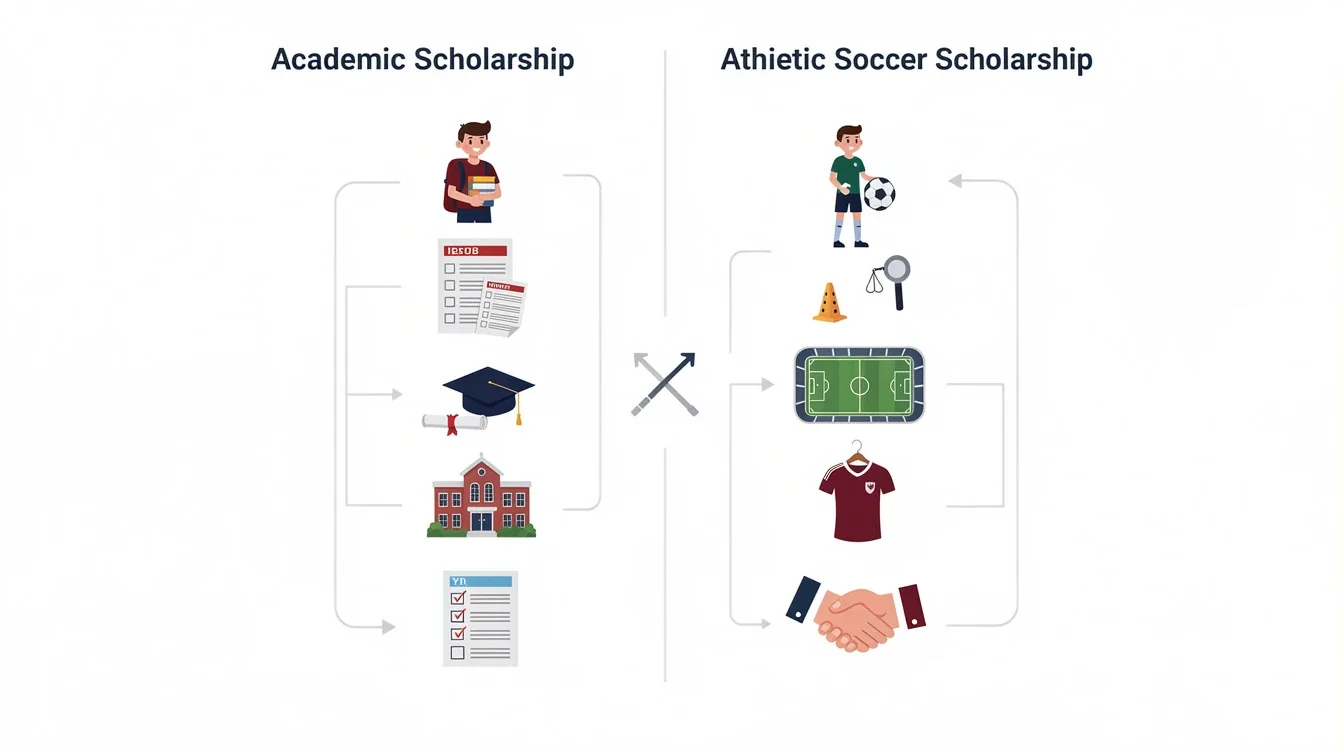A step-by-step visual process guide demonstrating how academic vs athletic soccer scholarship comparison 2026 works