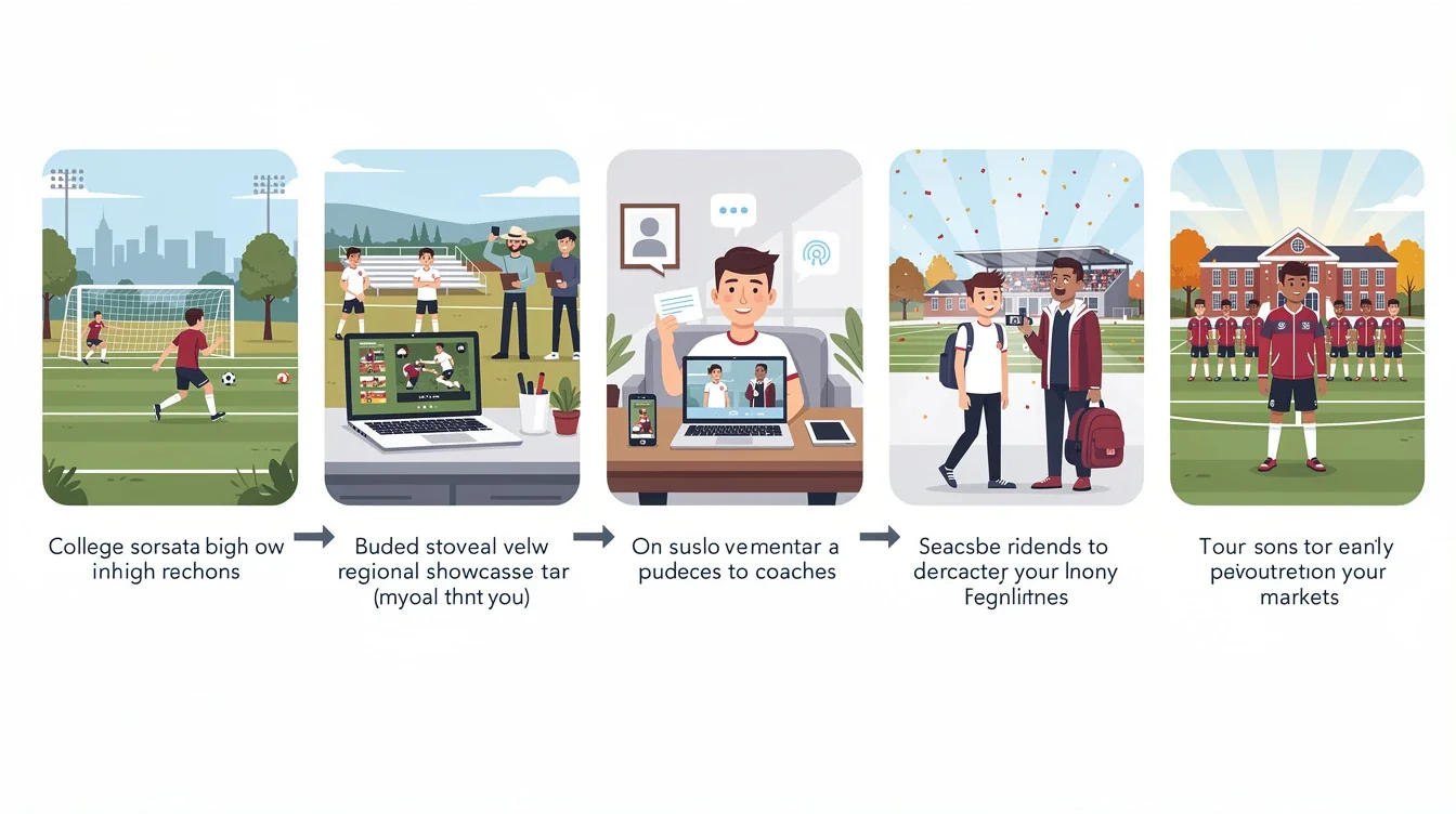A step-by-step visual process guide demonstrating how college soccer recruiting success outside major markets works