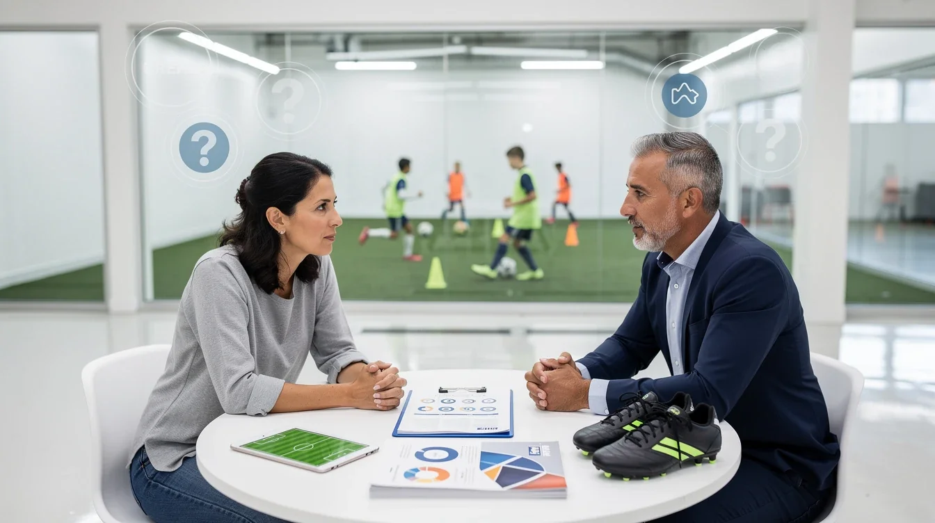 An illustrated diagram showing the key benefits of critical questions for parents during early soccer recruiting strategies