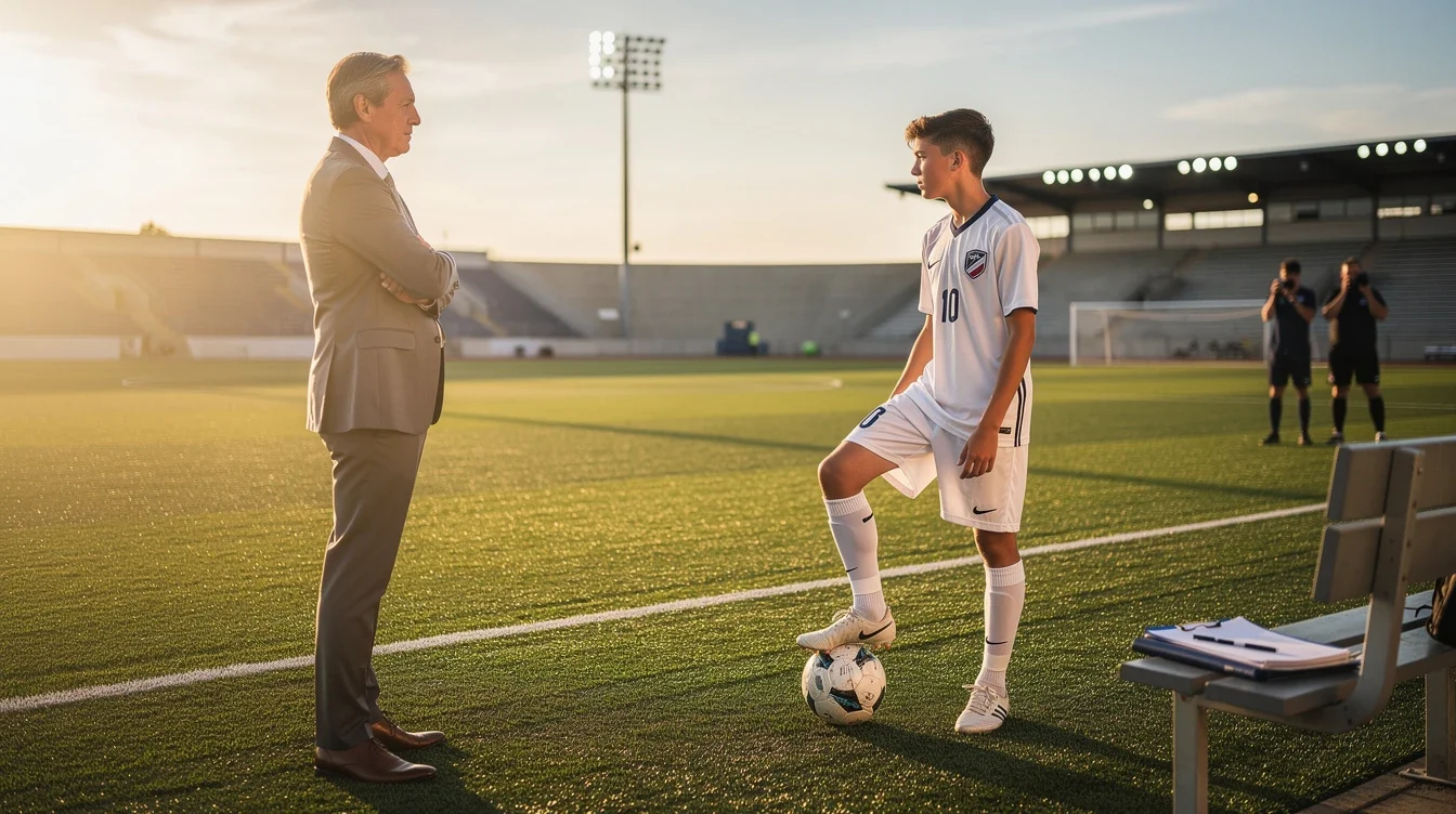 critical questions for Featured Image | Empower College Consulting A professional team working on critical questions for parents during early soccer recruiting solutions in a modern office environment