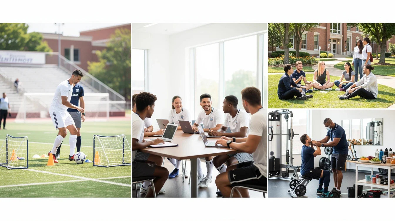 An illustrated diagram showing the key benefits of identifying holistic development focused college soccer programs strategies