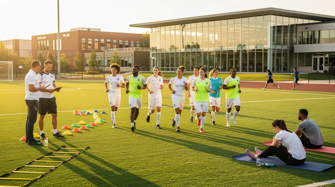 An illustrated diagram showing the key benefits of identifying holistic development focused college soccer programs strategies