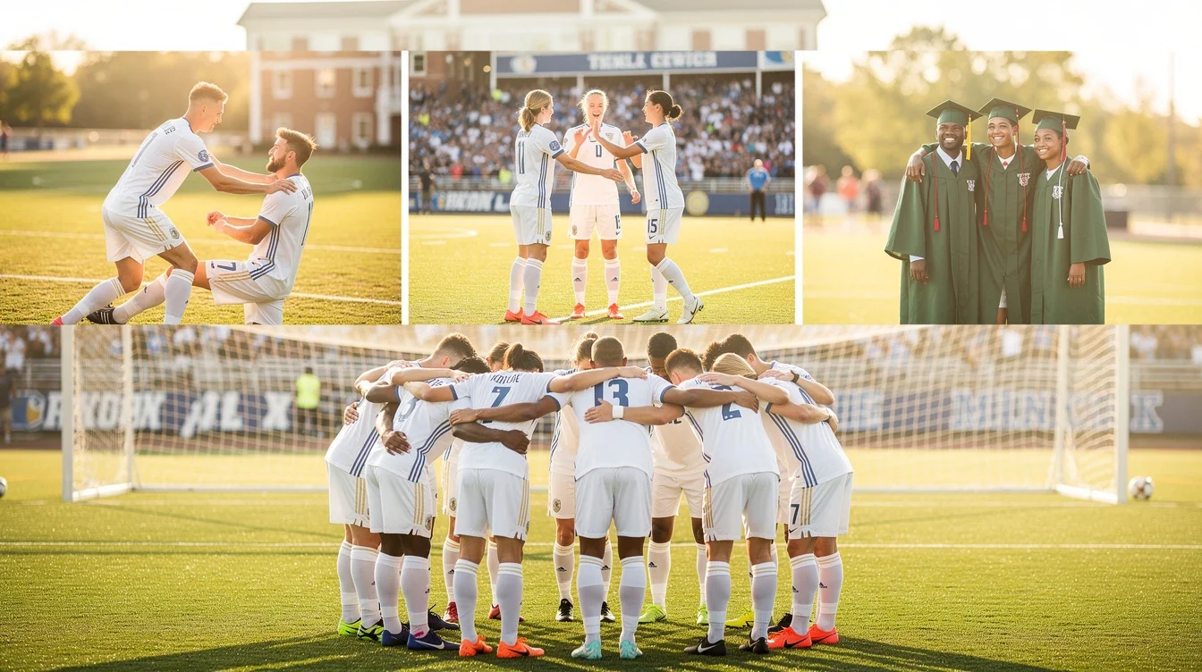 An illustrated diagram showing the key benefits of impact of faith and character on college soccer outcomes strategies