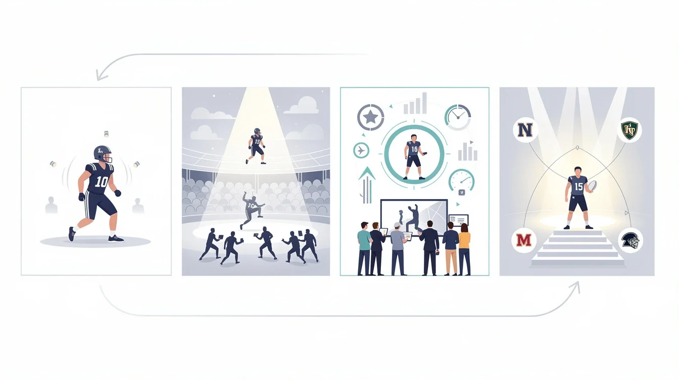 A step-by-step visual process guide demonstrating how impact of midseason tournaments on recruiting visibility works