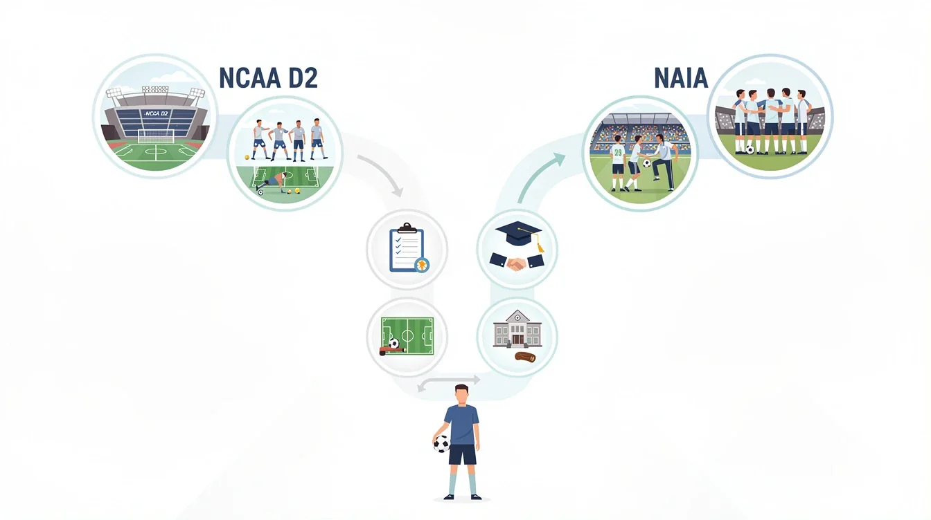 A step-by-step visual process guide demonstrating how navigating ncaa d2 vs naia soccer options works