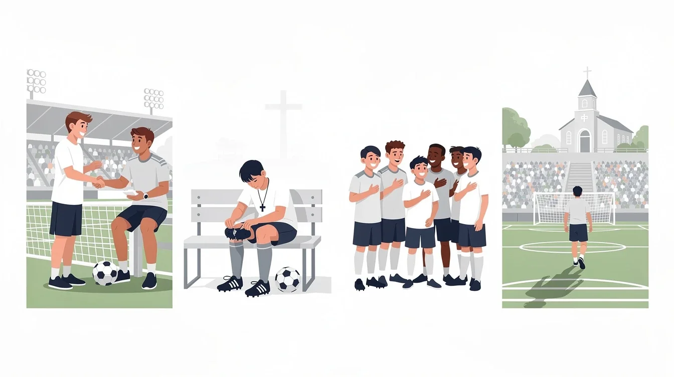 A step-by-step visual process guide demonstrating how sharing personal faith in soccer recruiting works