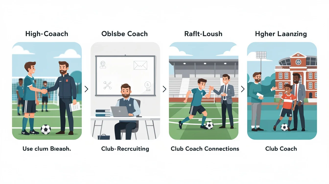 A step-by-step visual process guide demonstrating how using club coach connections for recruiting works