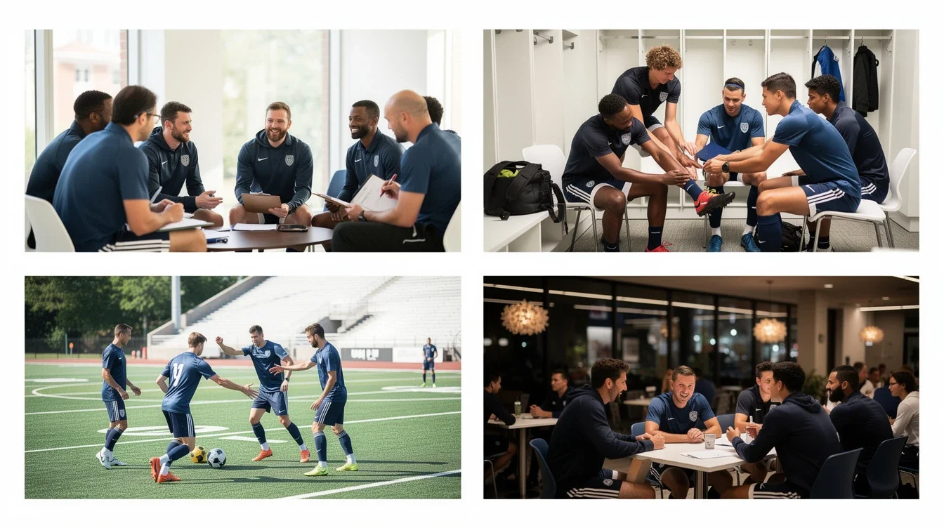 A step-by-step visual process guide demonstrating how evaluating college soccer team culture works