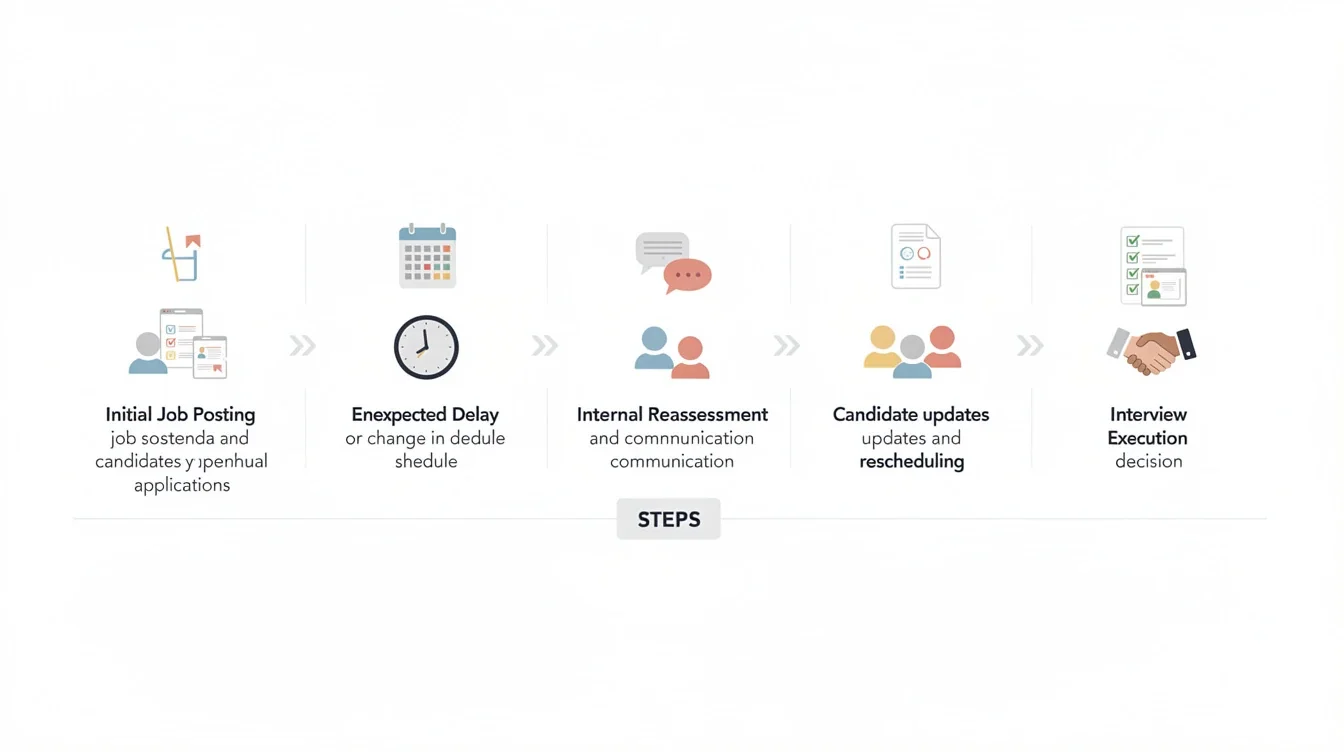 A step-by-step visual process guide demonstrating how handling unexpected recruiting timeline shifts works