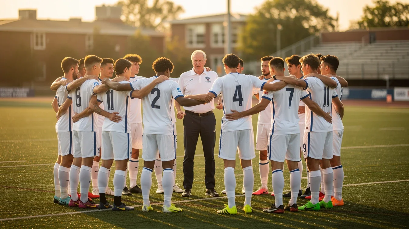 A professional team working on evaluating college soccer team culture solutions in a modern office environment