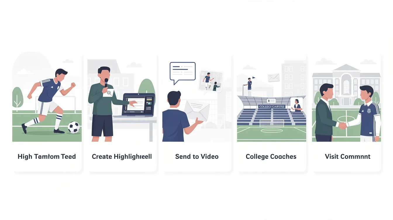 A step-by-step visual process guide demonstrating how late season college soccer recruiting tips works