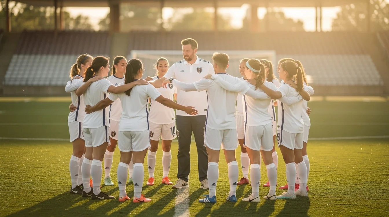 An illustrated diagram showing the key benefits of spiritual leadership impact college soccer strategies