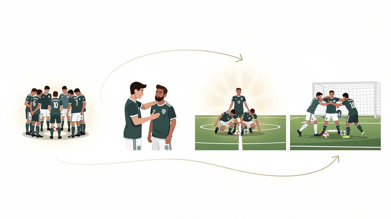 A step-by-step visual process guide demonstrating how spiritual leadership impact college soccer works