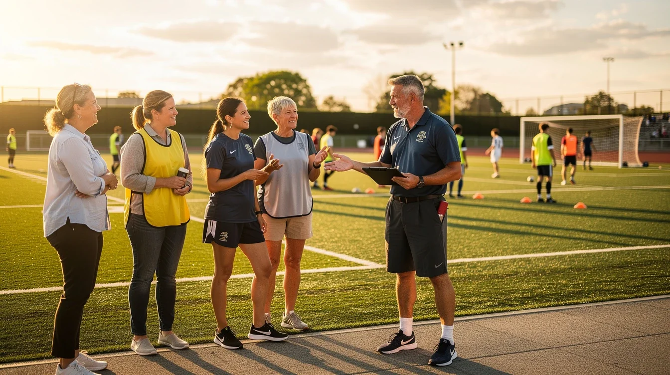 An illustrated diagram showing the key benefits of effective parent communication in soccer recruiting strategies