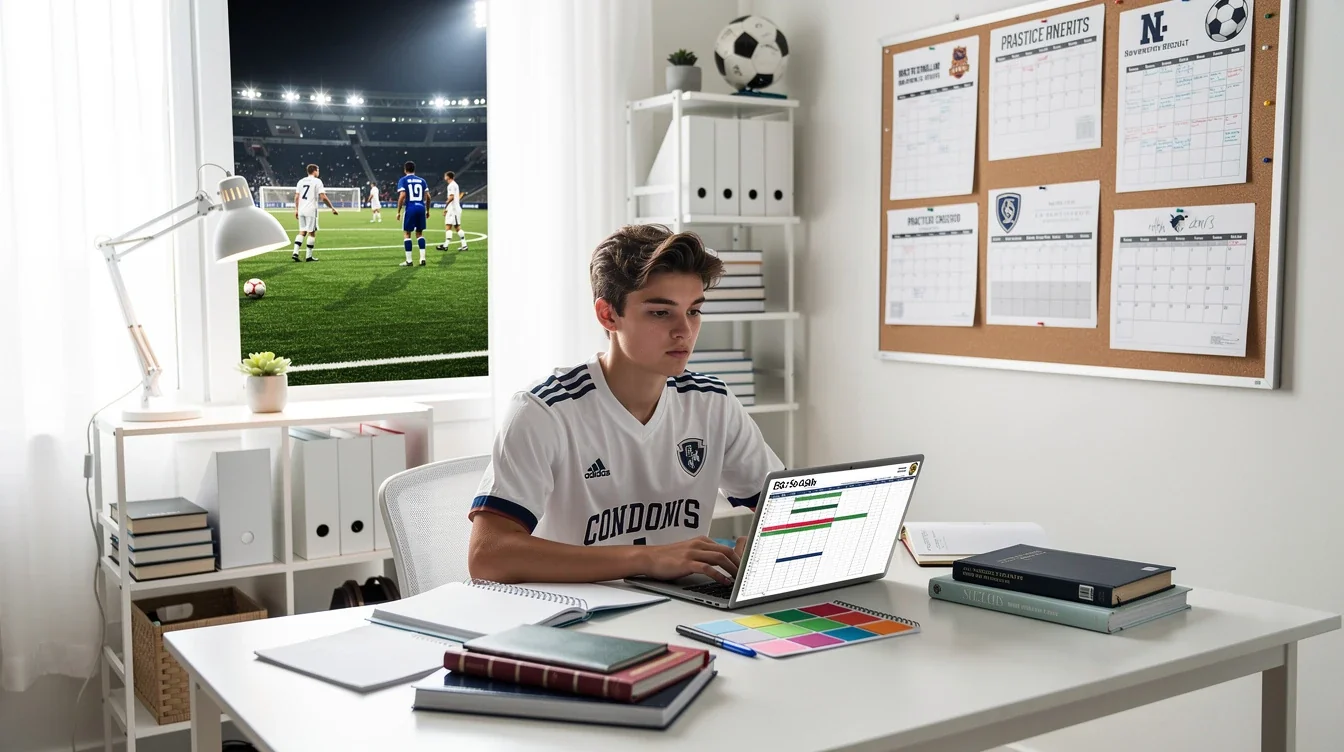 An illustrated diagram showing the key benefits of managing academics during college soccer recruiting strategies