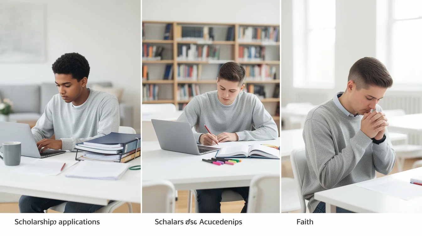 A step-by-step visual process guide demonstrating how balancing scholarships academics and faith works