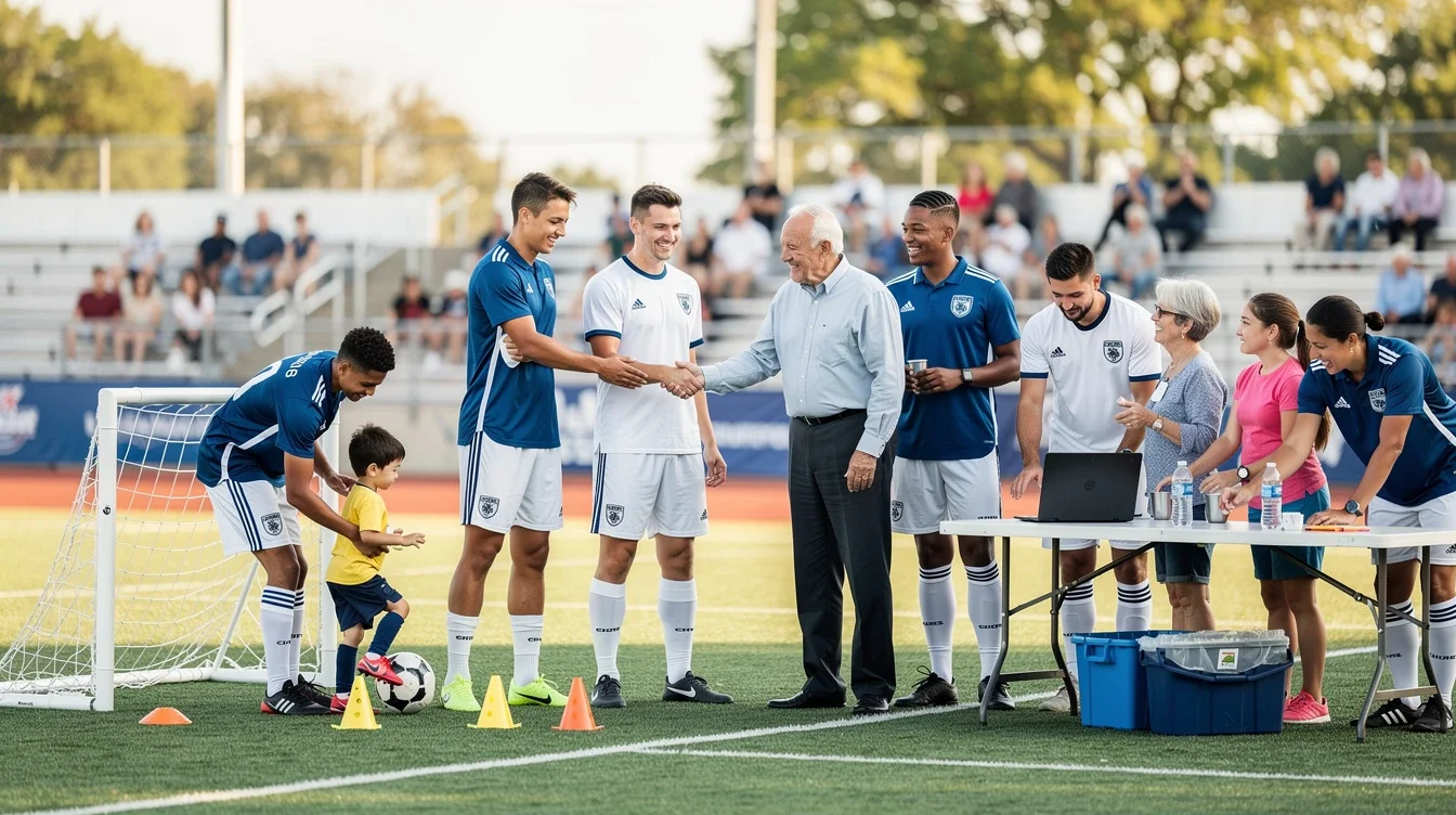 An illustrated diagram showing the key benefits of community involvement benefits for soccer recruits strategies