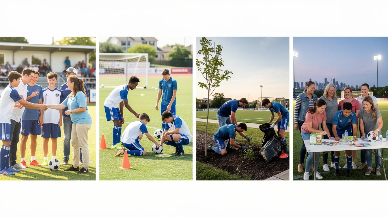 A step-by-step visual process guide demonstrating how community involvement benefits for soccer recruits works