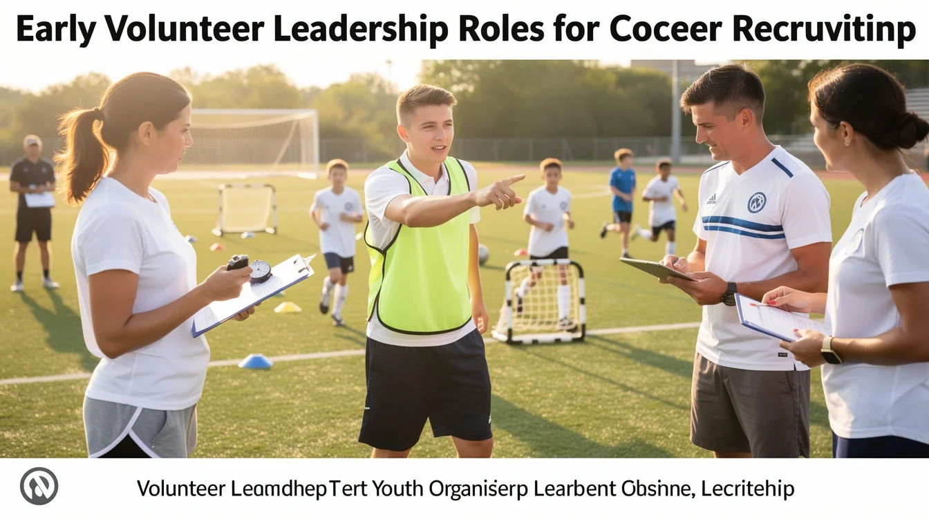 An illustrated diagram showing the key benefits of early volunteer leadership roles for soccer recruiting strategies