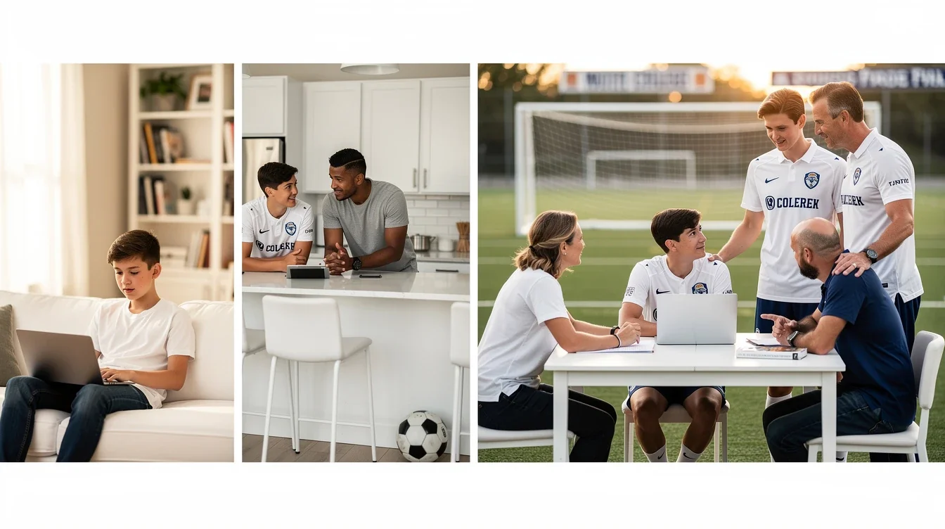 A step-by-step visual process guide demonstrating how family dynamics in college soccer placement decisions works