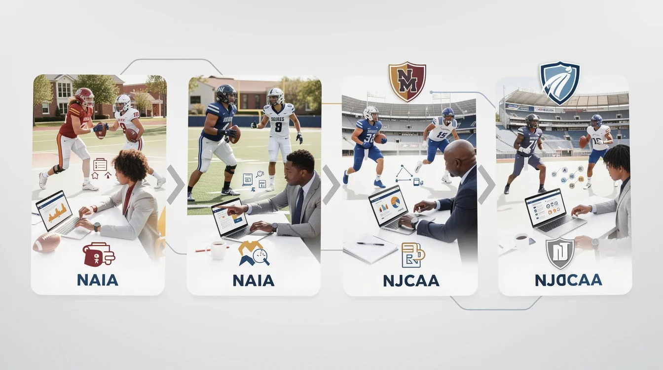 A step-by-step visual process guide demonstrating how naia vs njcaa transfer portal differences works